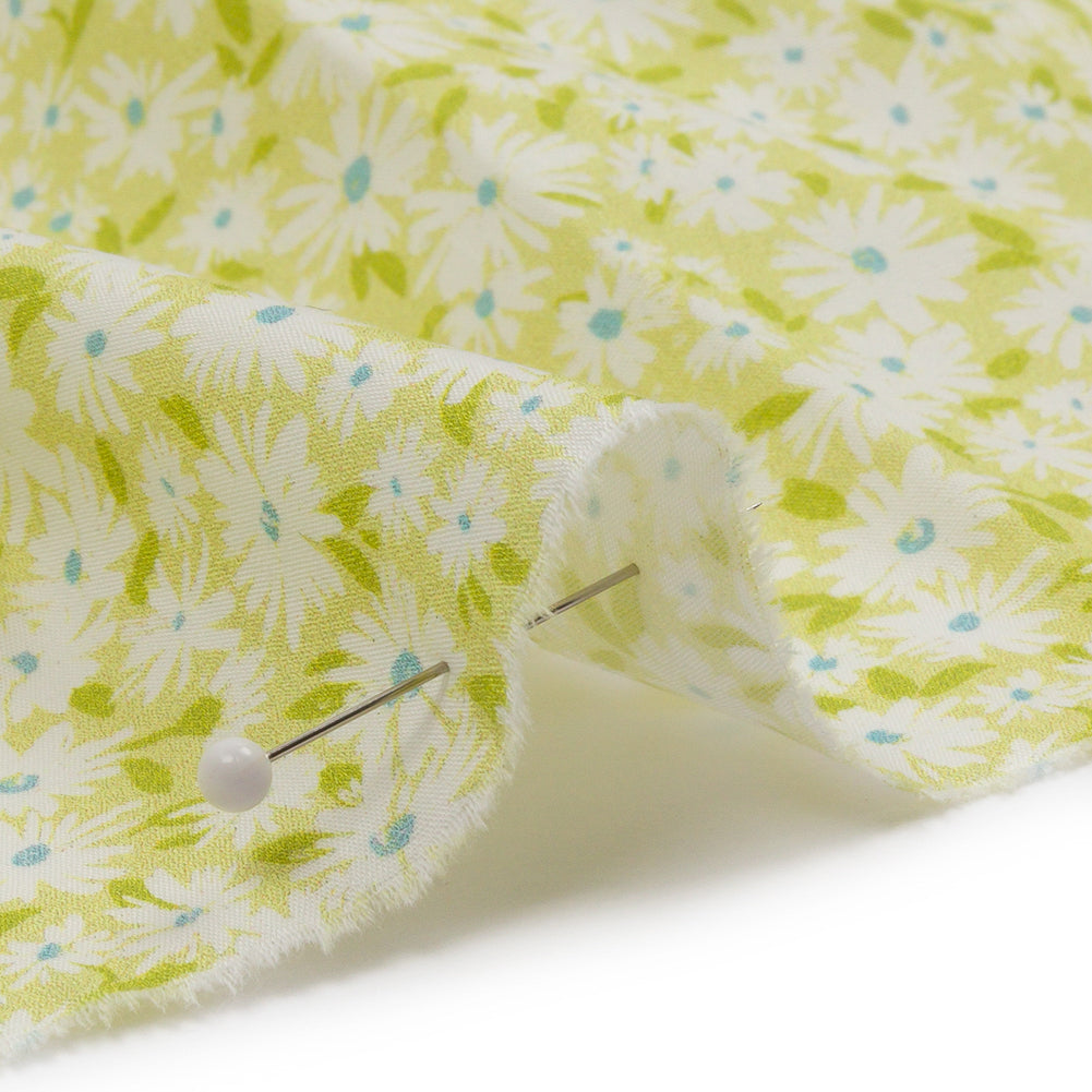 Cotton Poplin - Lime Green and White Floral - Sunday in the Park Print - Mood Exclusive Secret Garden Collection - Detail