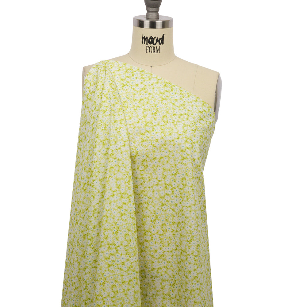Cotton Poplin - Lime Green and White Floral - Sunday in the Park Print - Mood Exclusive Secret Garden Collection - Drape