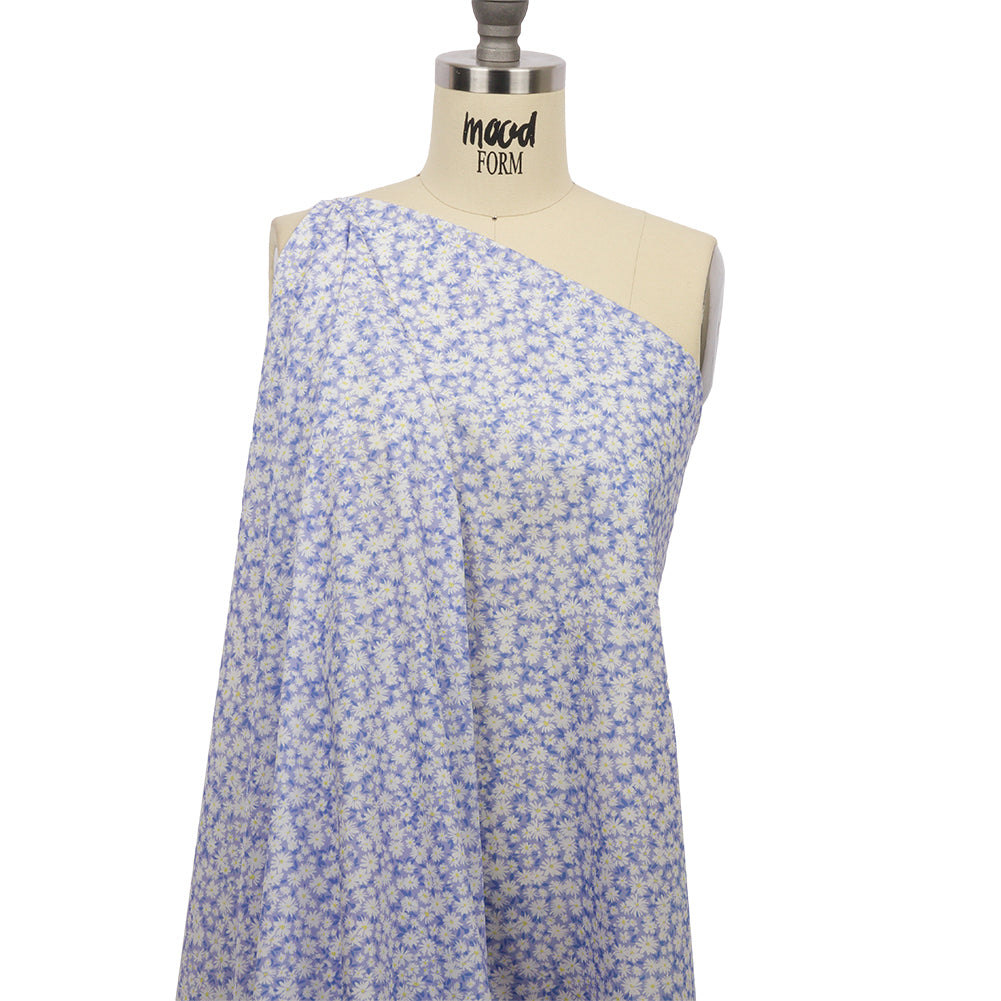 Cotton Poplin - Periwinkle and White Floral - Sunday in the Park Print - Mood Exclusive Secret Garden Collection - Drape