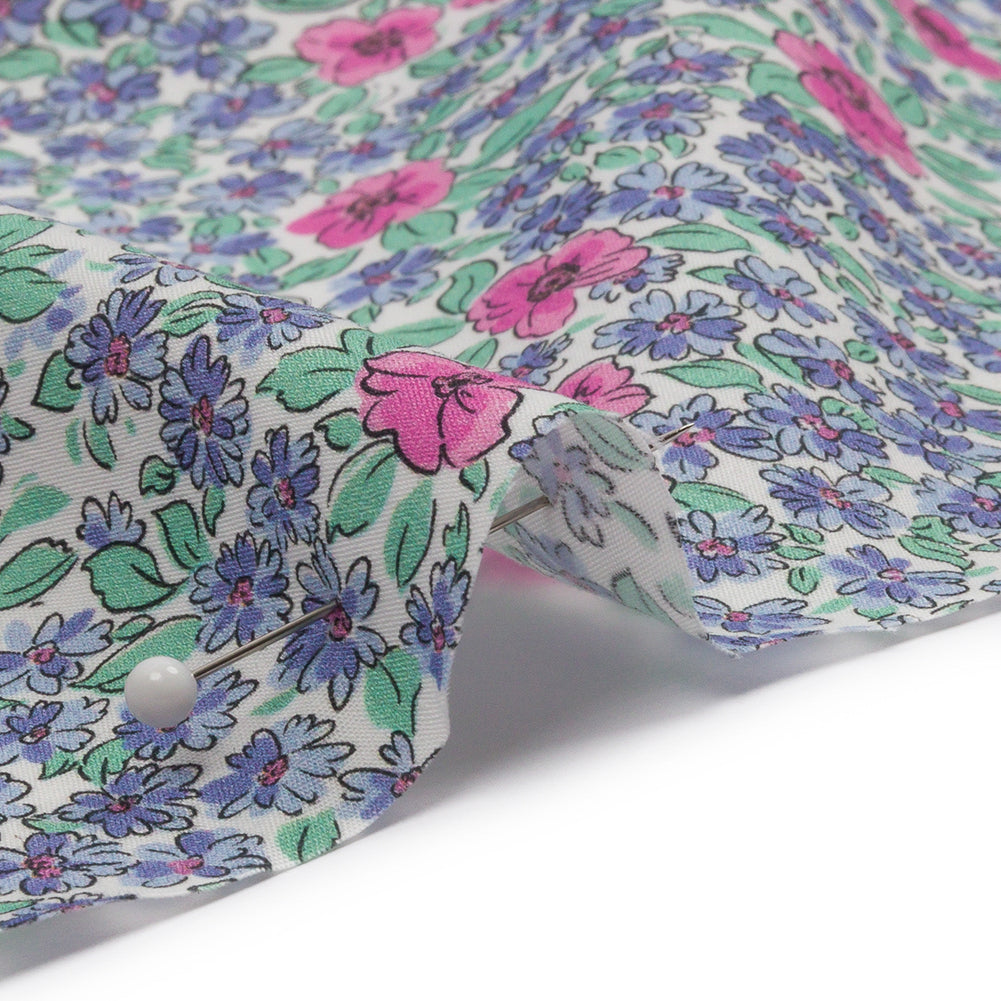 Cotton Poplin - Blue and Pink Floral - Springtime Saunter Print - Mood Exclusive Secret Garden Collection - Detail