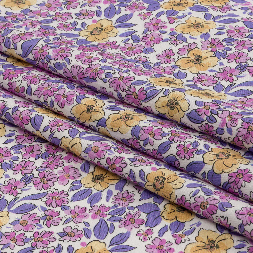 Cotton Poplin - Bigger Pink and Yellow Floral - Springtime Saunter Print - Mood Exclusive Secret Garden Collection - Folded
