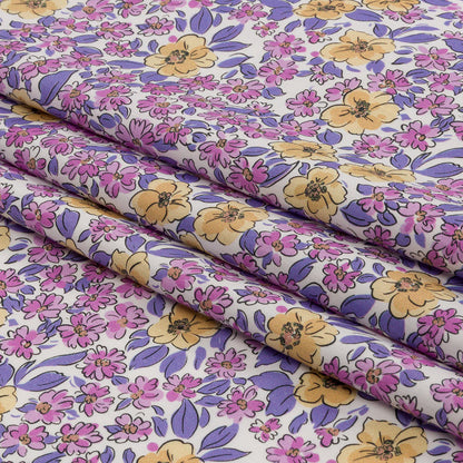 Cotton Poplin - Bigger Pink and Yellow Floral - Springtime Saunter Print - Mood Exclusive Secret Garden Collection