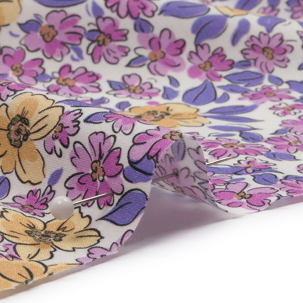 Cotton Poplin - Bigger Pink and Yellow Floral - Springtime Saunter Print - Mood Exclusive Secret Garden Collection - Detail