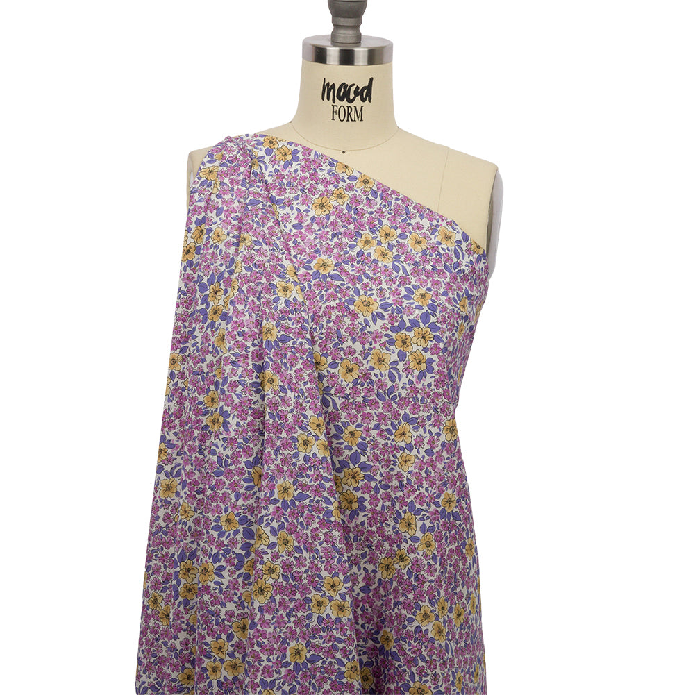 Cotton Poplin - Bigger Pink and Yellow Floral - Springtime Saunter Print - Mood Exclusive Secret Garden Collection - Drape