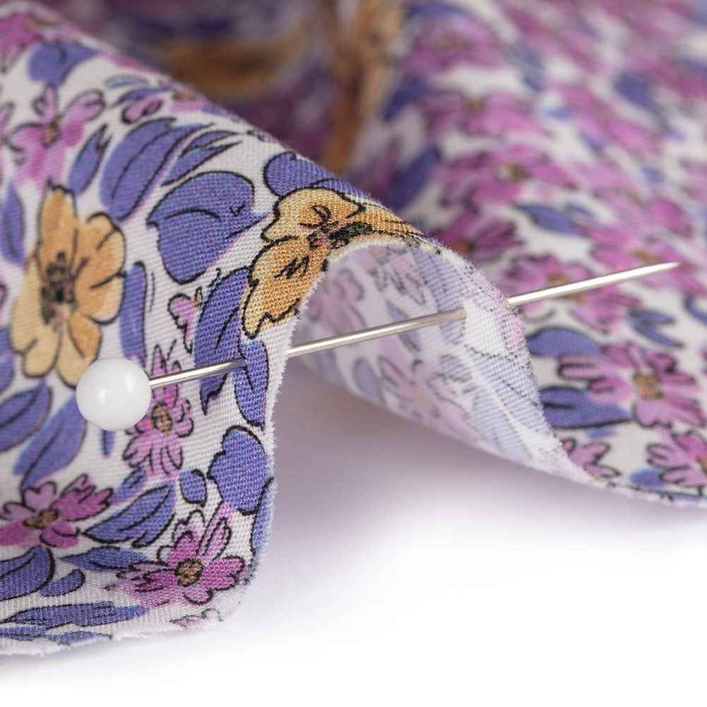 Cotton Poplin - Pink and Yellow Floral - Springtime Saunter Print - Mood Exclusive Secret Garden Collection - Detail