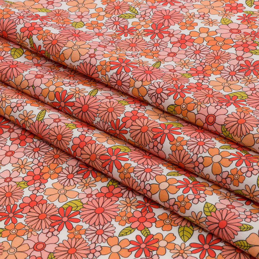 Cotton Poplin - Orange Floral - Strawberry Fields Print - Mood Exclusive Secret Garden Collection - Folded