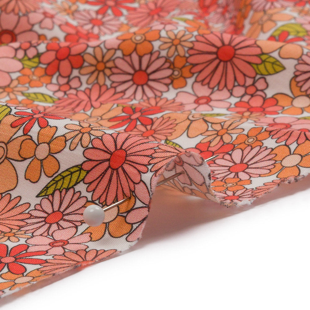 Cotton Poplin - Orange Floral - Strawberry Fields Print - Mood Exclusive Secret Garden Collection - Detail
