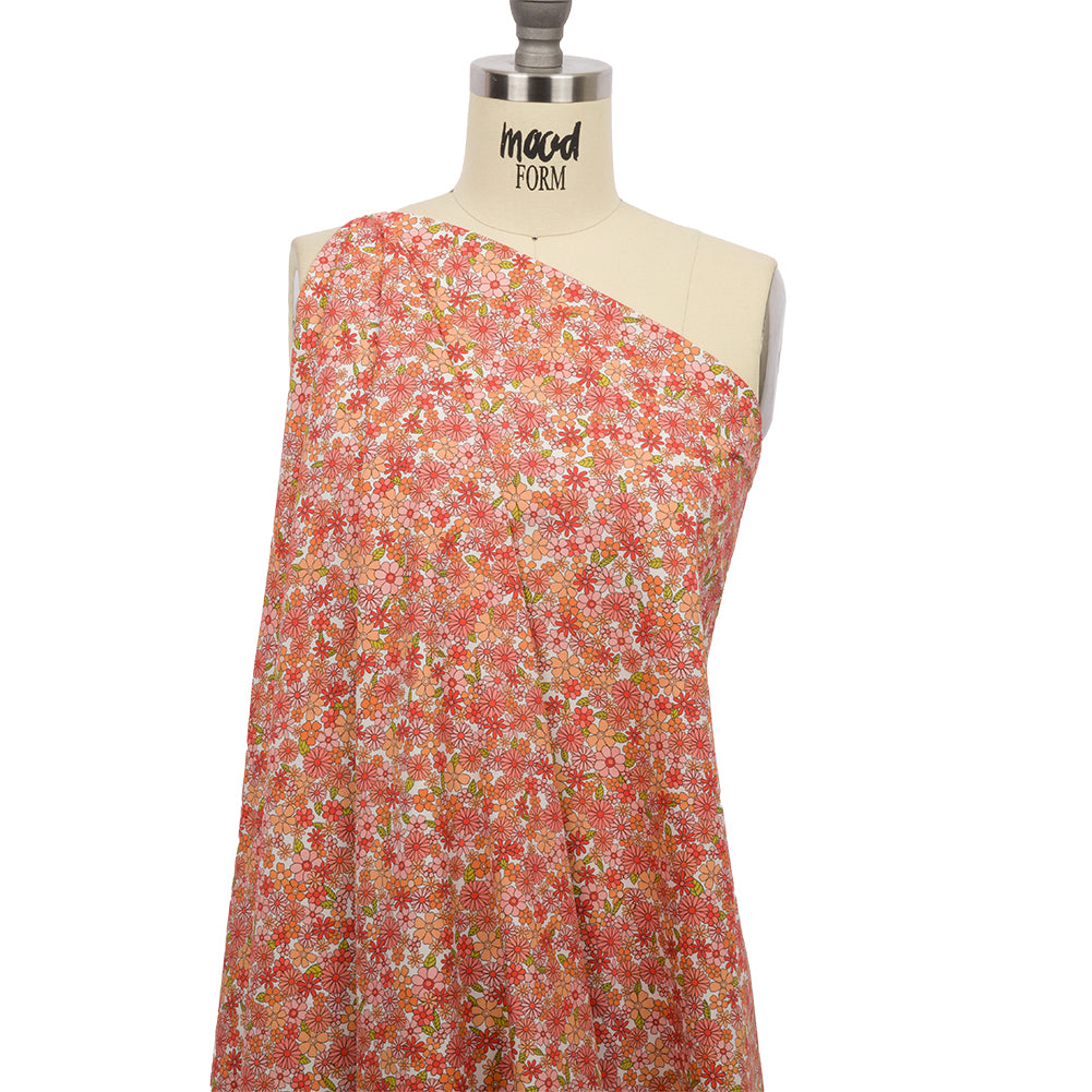 Cotton Poplin - Orange Floral - Strawberry Fields Print - Mood Exclusive Secret Garden Collection - Drape