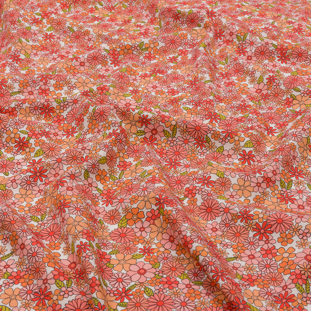 Cotton Poplin - Orange Floral - Strawberry Fields Print - Mood Exclusive Secret Garden Collection
