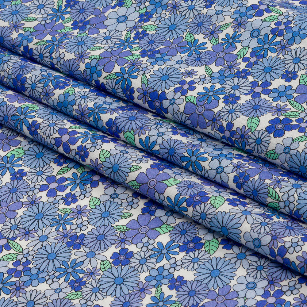 Cotton Poplin - Blue Floral - Strawberry Fields Print - Mood Exclusive Secret Garden Collection - Folded
