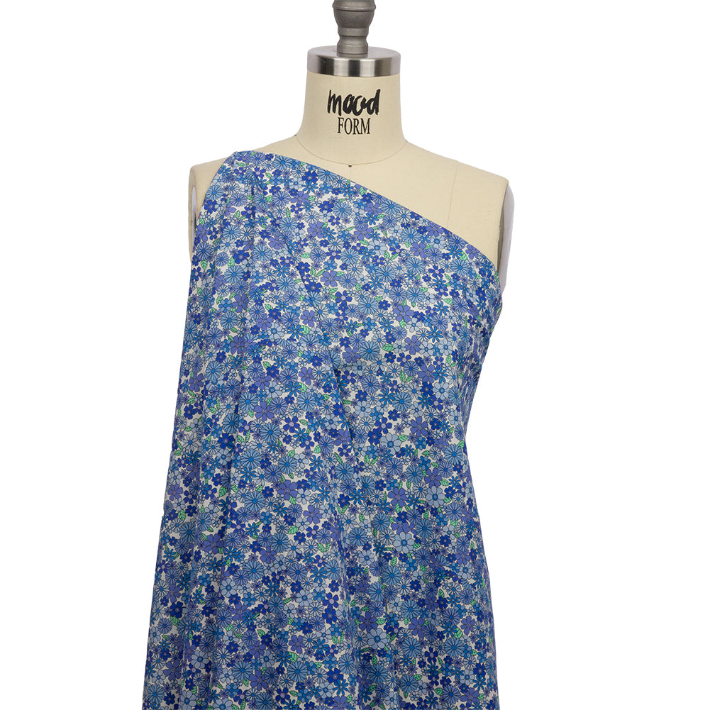 Cotton Poplin - Blue Floral - Strawberry Fields Print - Mood Exclusive Secret Garden Collection - Drape