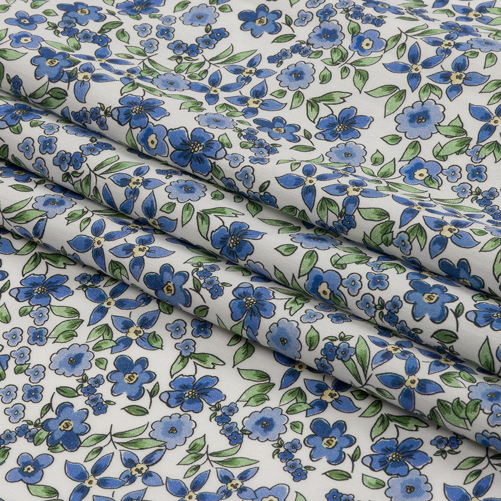 Cotton Poplin - Blue Floral - Botanical Stroll Print - Mood Exclusive Secret Garden Collection - Folded