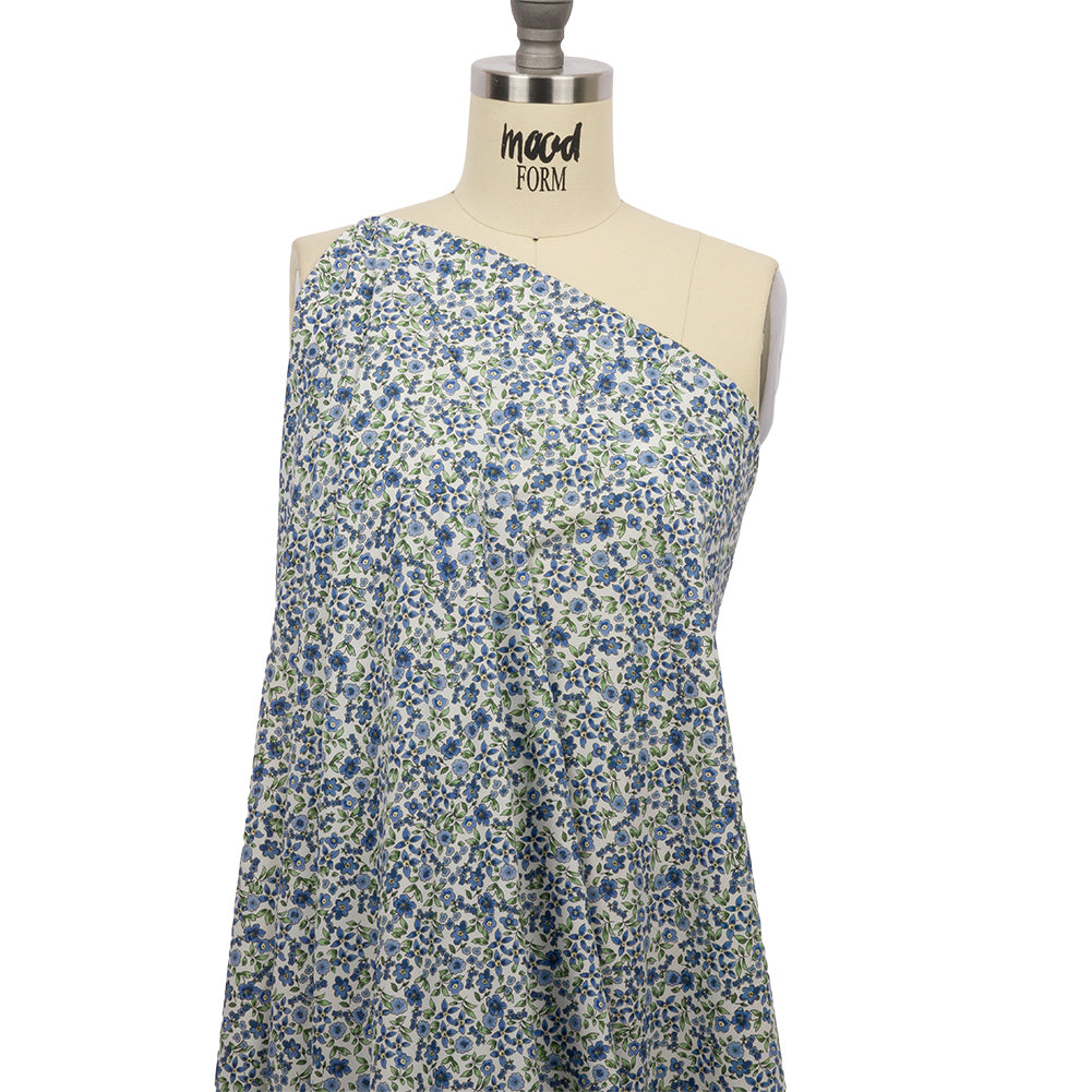 Cotton Poplin - Blue Floral - Botanical Stroll Print - Mood Exclusive Secret Garden Collection - Drape