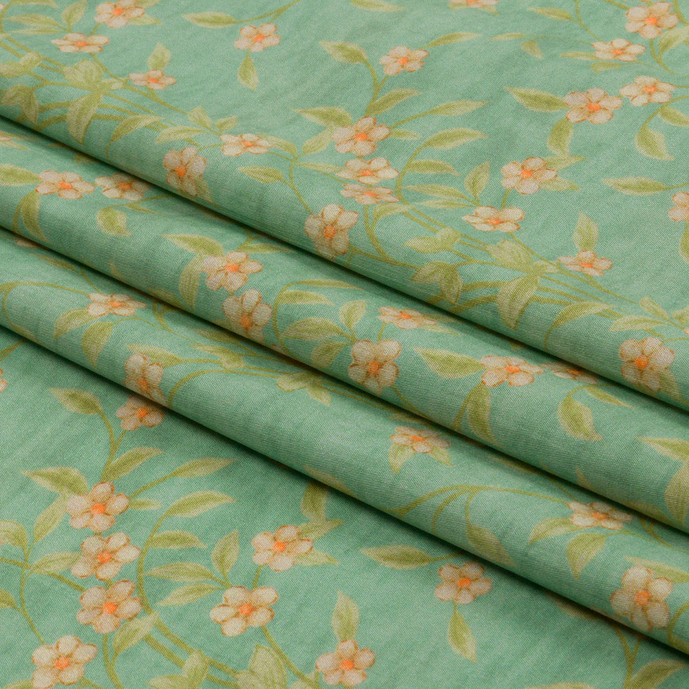 Cotton Poplin - Green and Cream Floral - Flora's Crown Print - Mood Exclusive Secret Garden Collection - Folded