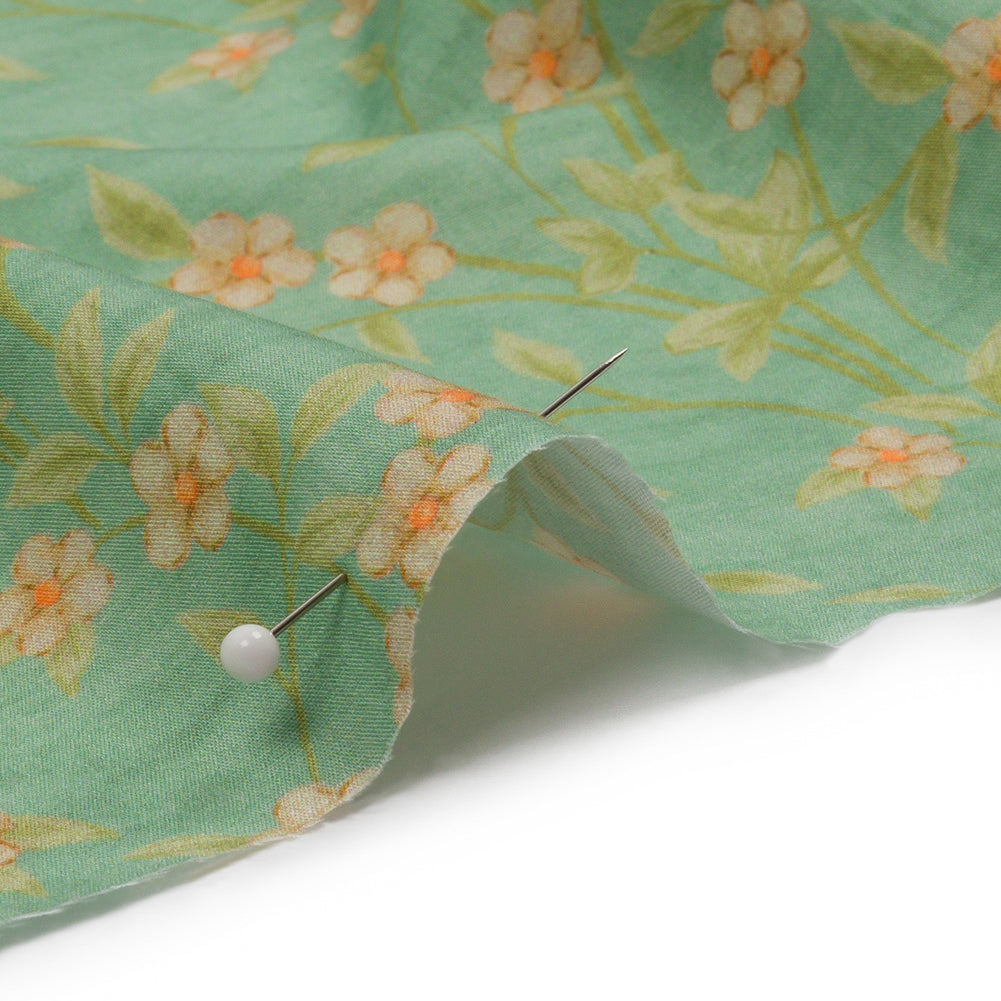 Cotton Poplin - Green and Cream Floral - Flora's Crown Print - Mood Exclusive Secret Garden Collection - Detail