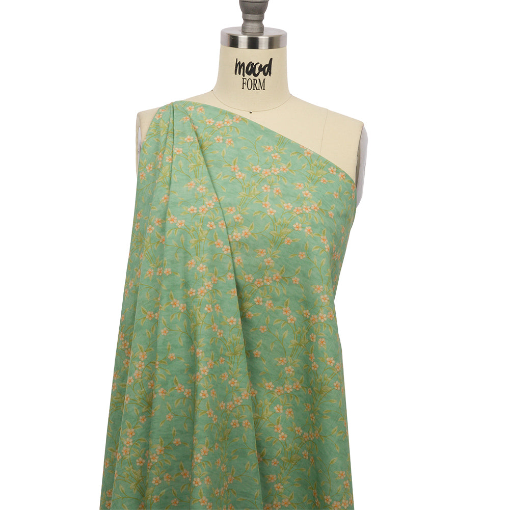 Cotton Poplin - Green and Cream Floral - Flora's Crown Print - Mood Exclusive Secret Garden Collection - Drape