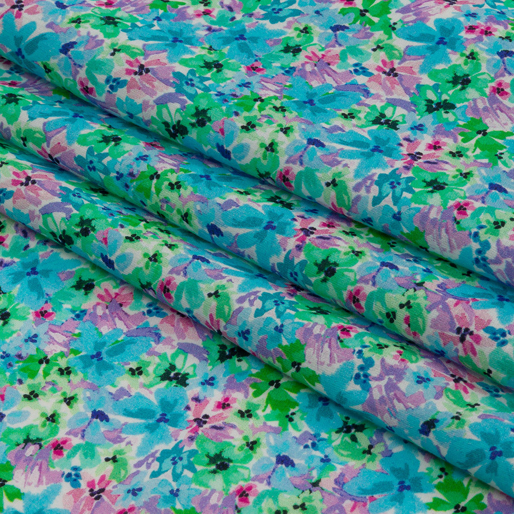 Cotton Voile - Blue and Purple Floral - Isola Bella Print - Mood Exclusive Secret Garden Collection - Folded