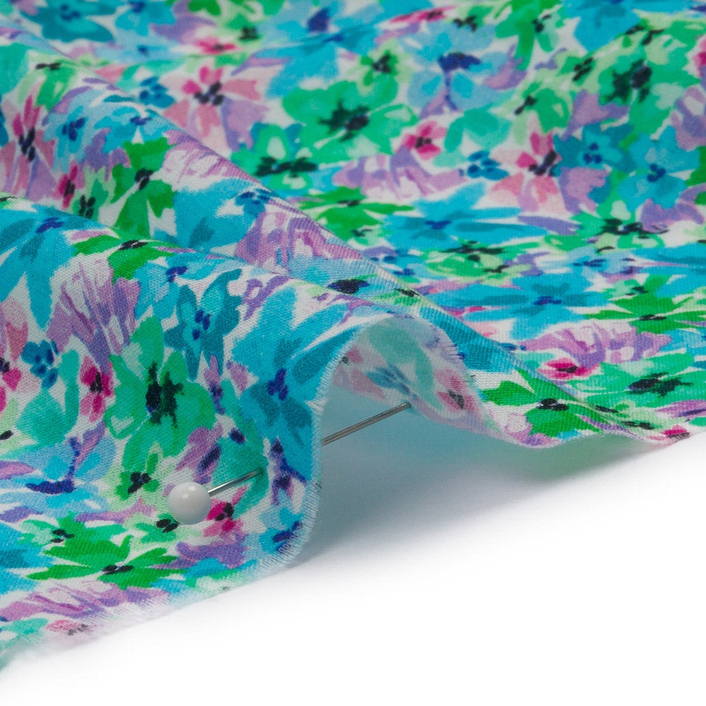 Cotton Voile - Blue and Purple Floral - Isola Bella Print - Mood Exclusive Secret Garden Collection - Detail