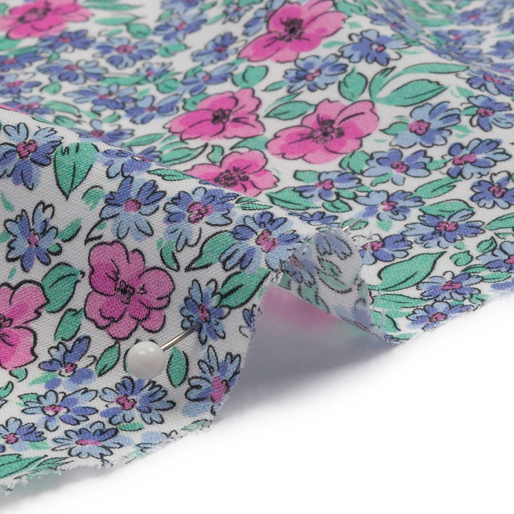 Cotton Voile - Blue and Pink Floral - Springtime Saunter Print - Mood Exclusive Secret Garden Collection - Detail