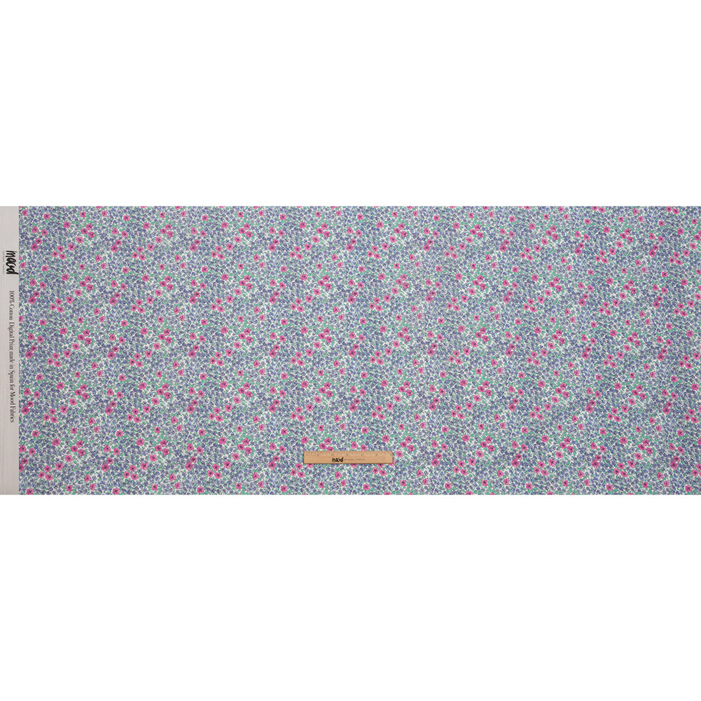 Cotton Voile - Blue and Pink Floral - Springtime Saunter Print - Mood Exclusive Secret Garden Collection - Full