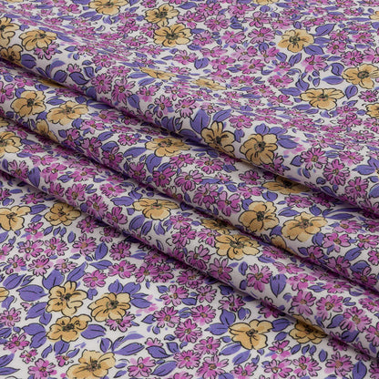 Cotton Voile - Pink and Yellow Floral - Springtime Saunter Print - Mood Exclusive Secret Garden Collection