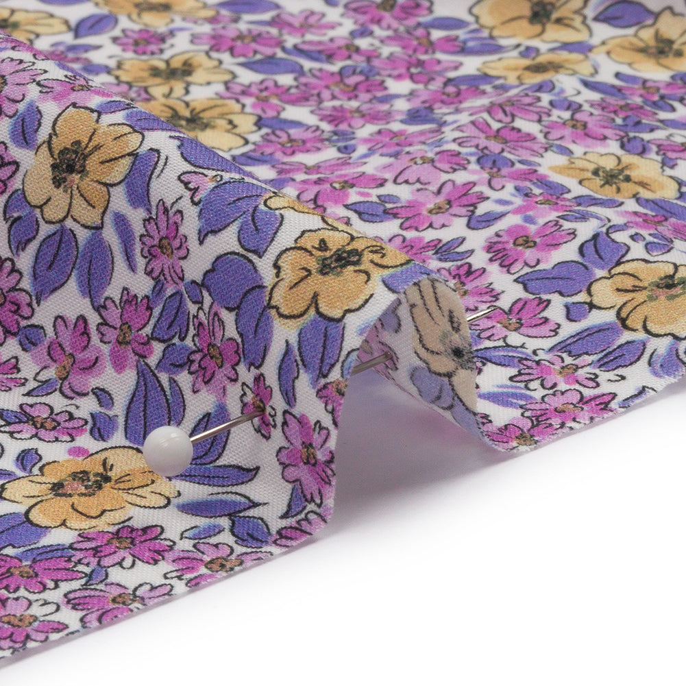 Cotton Voile - Pink and Yellow Floral - Springtime Saunter Print - Mood Exclusive Secret Garden Collection - Detail