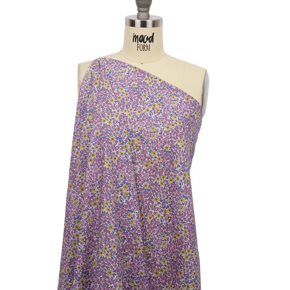 Cotton Voile - Pink and Yellow Floral - Springtime Saunter Print - Mood Exclusive Secret Garden Collection - Drape