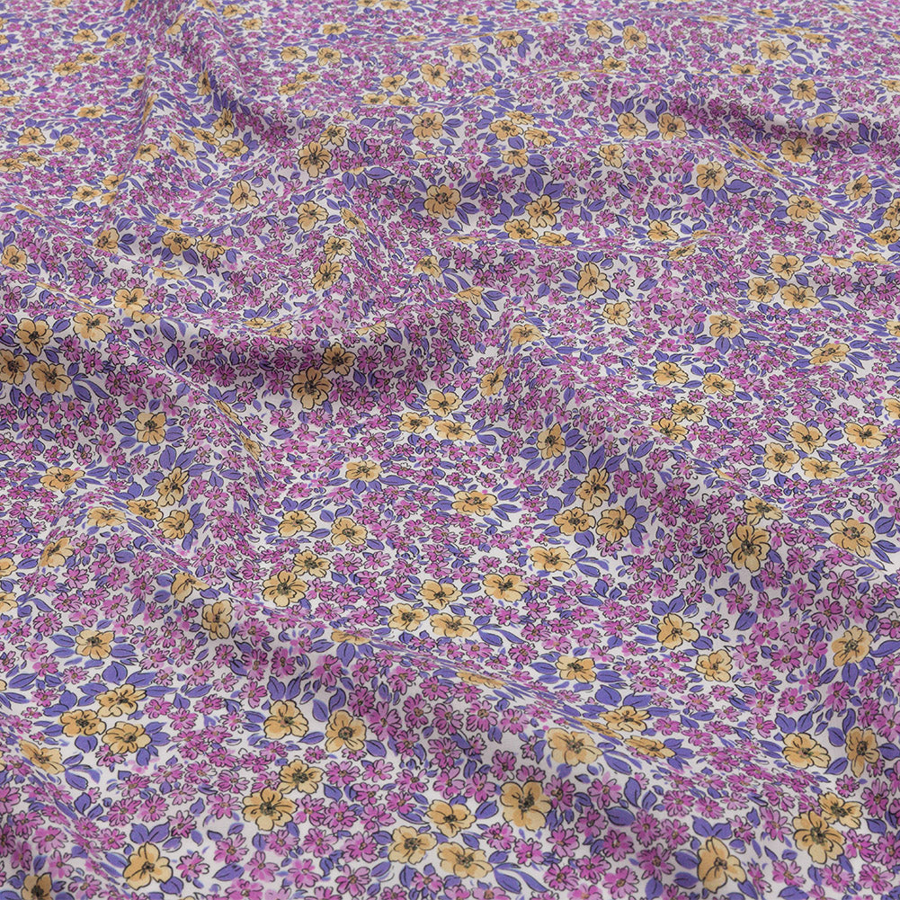 Cotton Voile - Pink and Yellow Floral - Springtime Saunter Print - Mood Exclusive Secret Garden Collection