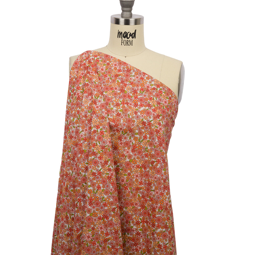 Cotton Voile - Orange Floral - Strawberry Fields Print - Mood Exclusive Secret Garden Collection - Drape