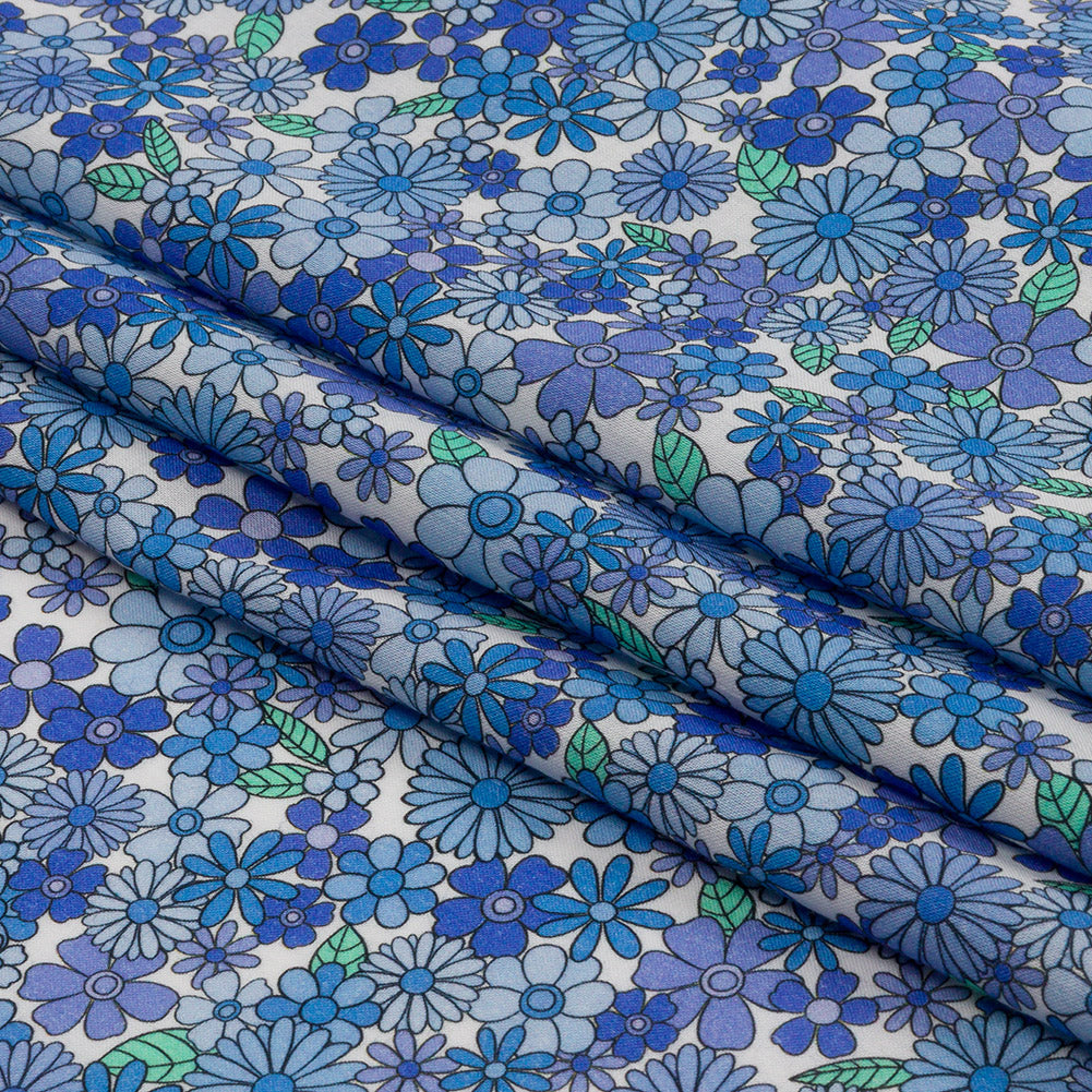 Cotton Voile - Blue Floral - Strawberry Fields Print - Mood Exclusive Secret Garden Collection - Folded
