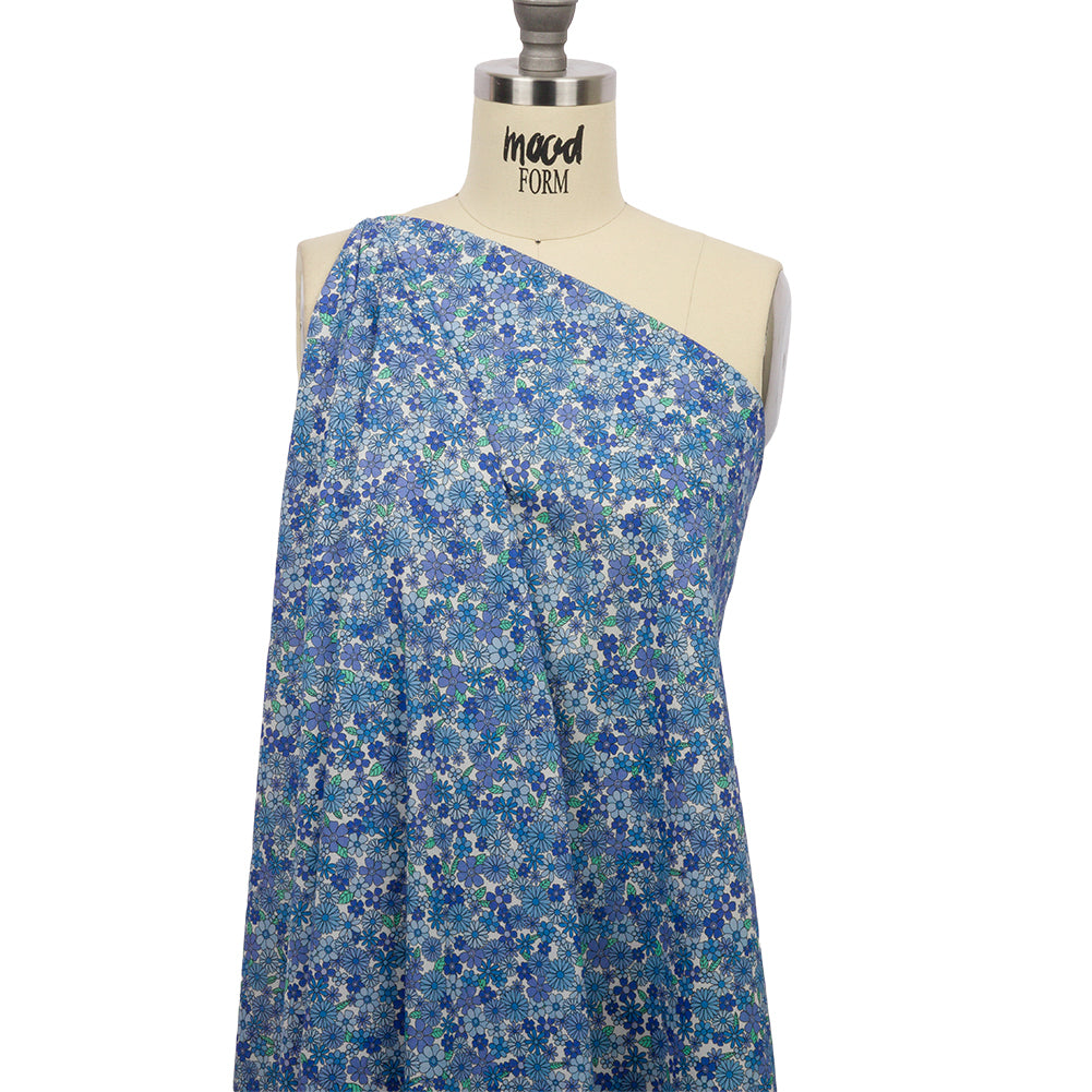 Cotton Voile - Blue Floral - Strawberry Fields Print - Mood Exclusive Secret Garden Collection - Drape