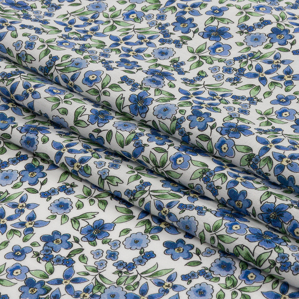 Cotton Voile - Blue Floral - Botanical Stroll Print - Mood Exclusive Secret Garden Collection - Folded