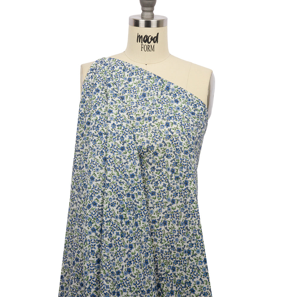 Cotton Voile - Blue Floral - Botanical Stroll Print - Mood Exclusive Secret Garden Collection - Drape