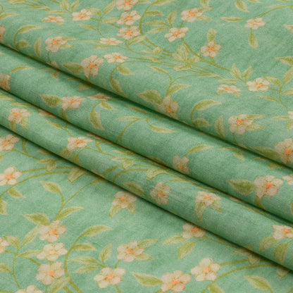 Cotton Voile - Green and Cream Floral - Flora's Crown Print - Mood Exclusive Secret Garden Collection