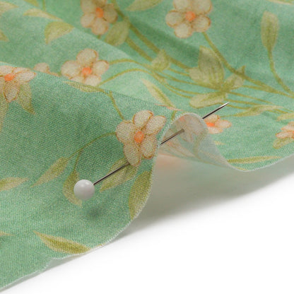 Cotton Voile - Green and Cream Floral - Flora's Crown Print - Mood Exclusive Secret Garden Collection