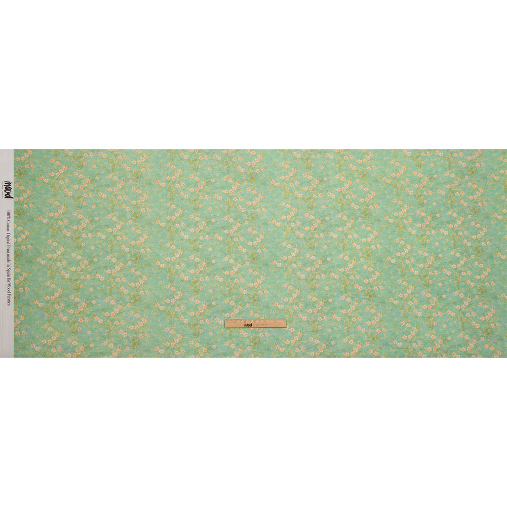 Cotton Voile - Green and Cream Floral - Flora's Crown Print - Mood Exclusive Secret Garden Collection - Full