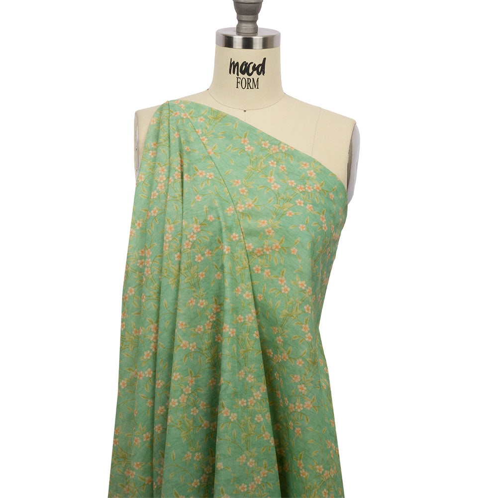 Cotton Voile - Green and Cream Floral - Flora's Crown Print - Mood Exclusive Secret Garden Collection - Drape