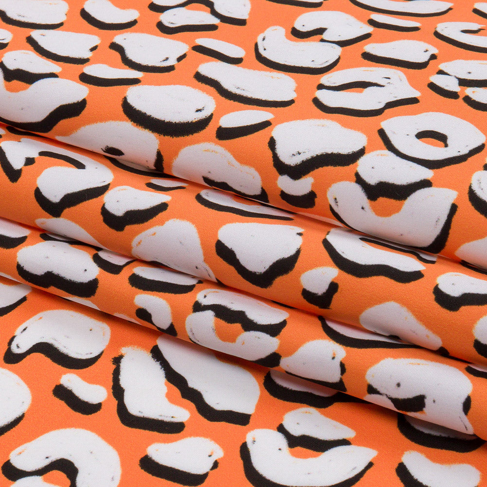 Recycled Polyester Swim Trunk Fabric - Orange and White Animal Spots - Dune Surfing Print - Mood Exclusive Malibu Collection - Folded