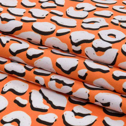 Recycled Polyester Swim Trunk Fabric - Orange and White Animal Spots - Dune Surfing Print - Mood Exclusive Malibu Collection
