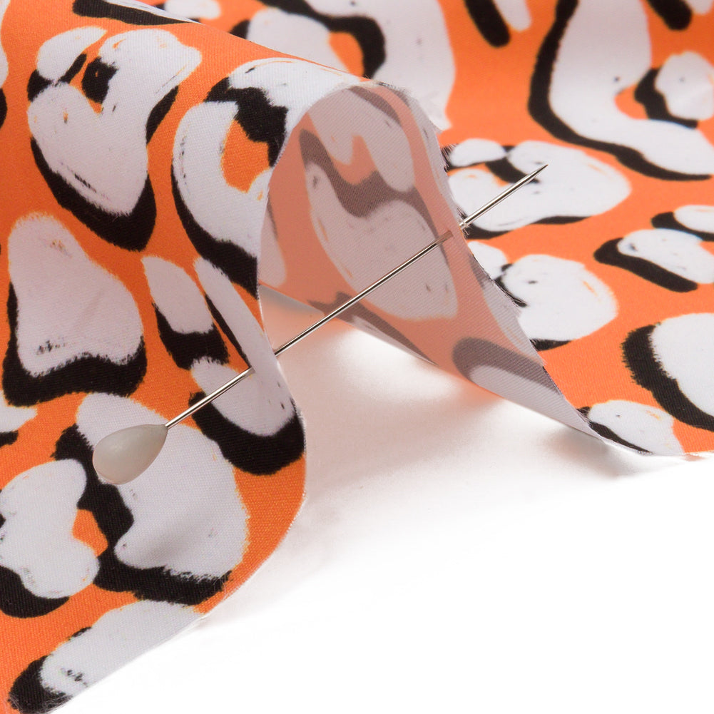 Recycled Polyester Swim Trunk Fabric - Orange and White Animal Spots - Dune Surfing Print - Mood Exclusive Malibu Collection - Detail
