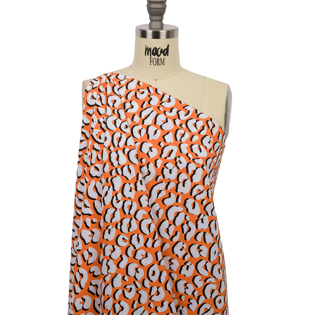 Recycled Polyester Swim Trunk Fabric - Orange and White Animal Spots - Dune Surfing Print - Mood Exclusive Malibu Collection - Drape