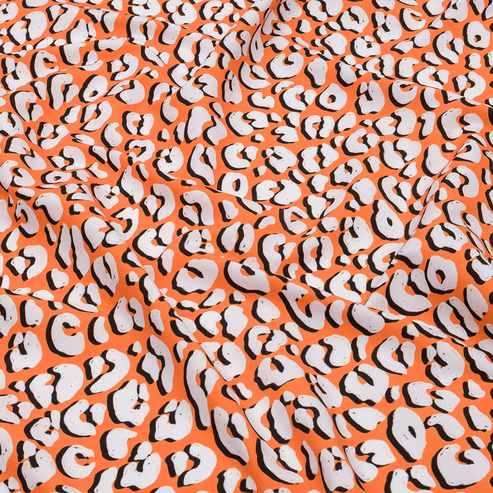 Recycled Polyester Swim Trunk Fabric - Orange and White Animal Spots - Dune Surfing Print - Mood Exclusive Malibu Collection