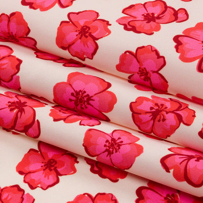 Recycled Polyester Swim Trunk Fabric - White and Pink Floral - Hawaiian Rollercoaster Print - Mood Exclusive Malibu Collection