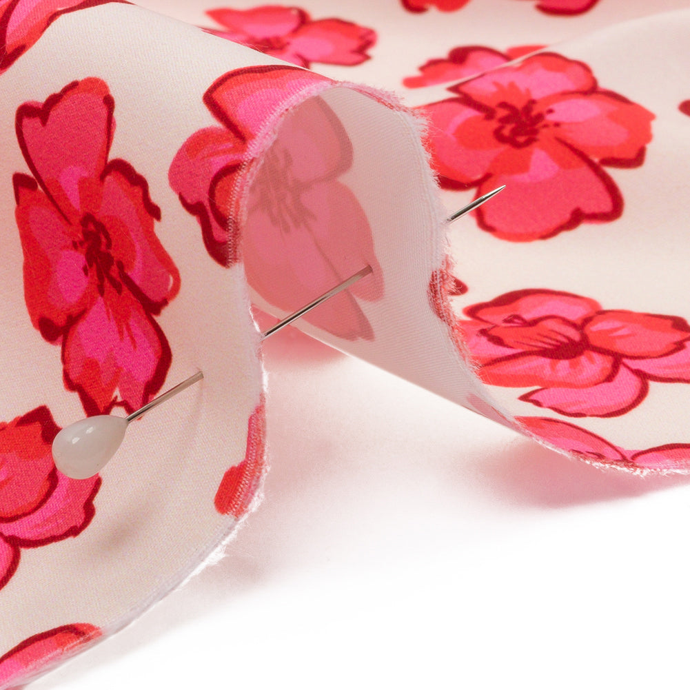 Recycled Polyester Swim Trunk Fabric - White and Pink Floral - Hawaiian Rollercoaster Print - Mood Exclusive Malibu Collection - Detail