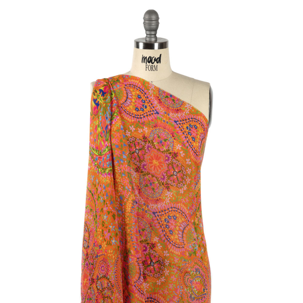 Viscose Georgette - Orange Paisley - Amsterdam Market Print - Mood Exclusive Gisele Collection - Drape