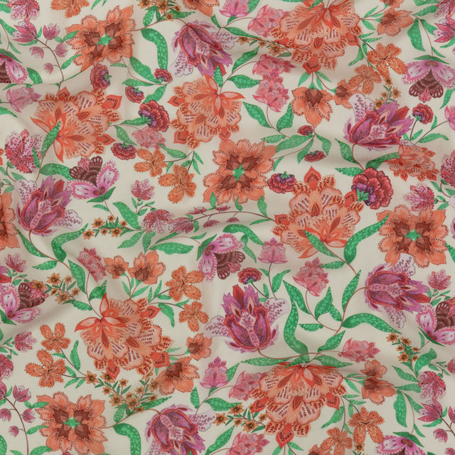 Viscose Georgette - Pink and Orange Floral - Lennox Estate Print - Mood Exclusive Gisele Collection