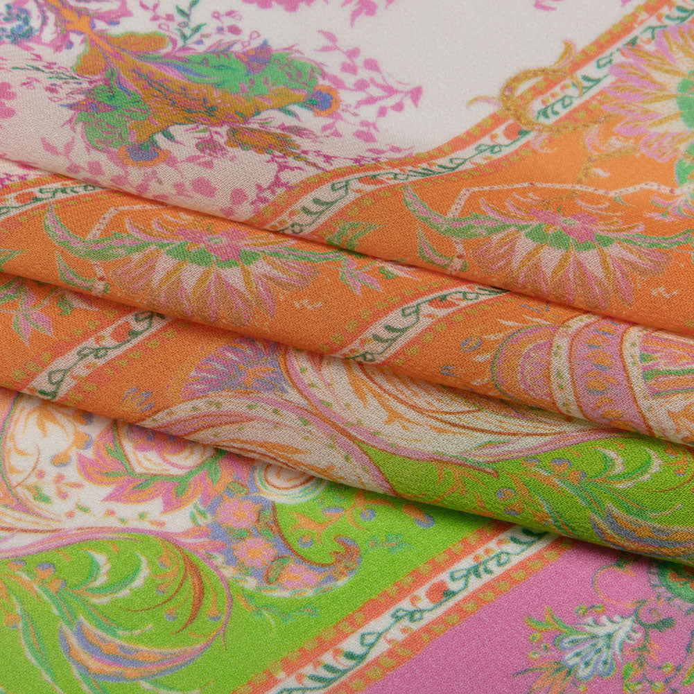 Viscose Georgette Panel - Paisley Stripes and Squares - Cypress Daydreams Print - Mood Exclusive Gisele Collection - Folded