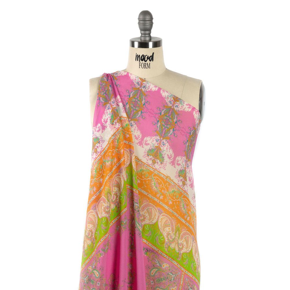 Viscose Georgette Panel - Paisley Stripes and Squares - Cypress Daydreams Print - Mood Exclusive Gisele Collection - Drape