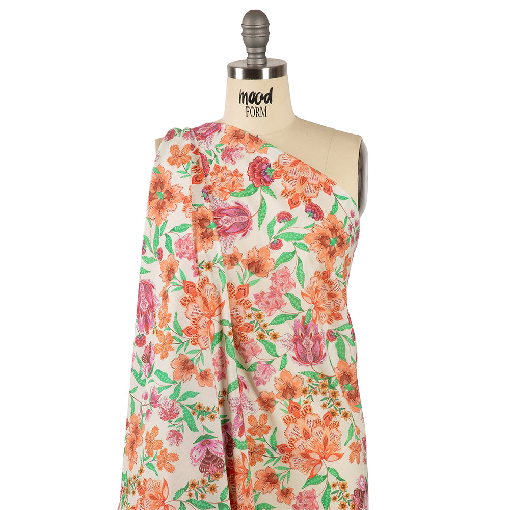 Cotton Voile - Pink and Orange Floral - Lennox Estate Print - Mood Exclusive Gisele Collection - Drape