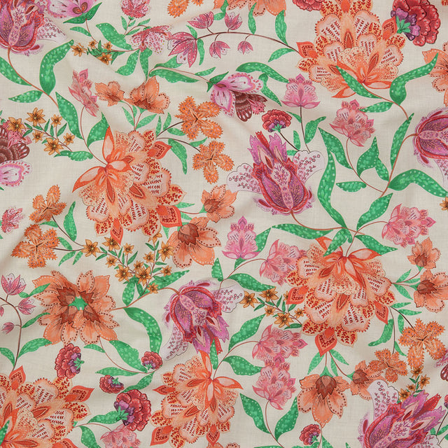 Cotton Voile - Pink and Orange Floral - Lennox Estate Print - Mood Exclusive Gisele Collection
